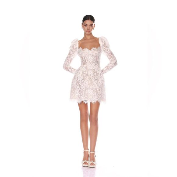 NWOT BRONX AND BANCO Colette White Lace Long Sleeve Mini Wedding Bridal Dress - Picture 2 of 16